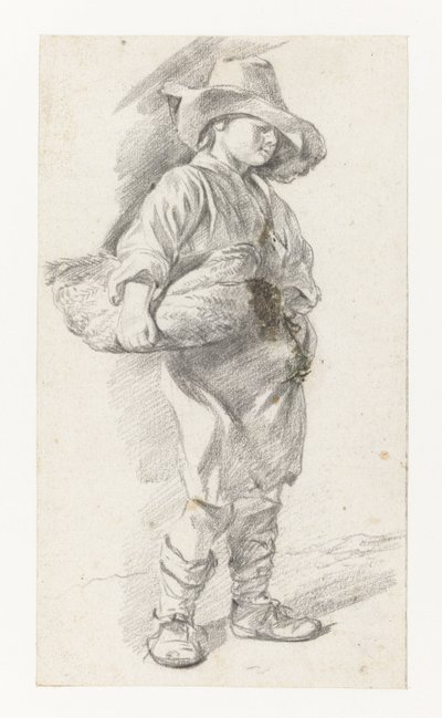 Giovane in piedi con un grande cappello, con un cesto sotto il braccio da Gerrit Berckheyde