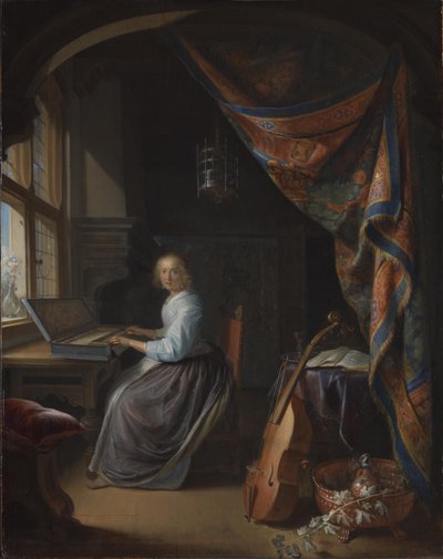 Una signora che suona un clavicordo. da Gerrit Dou