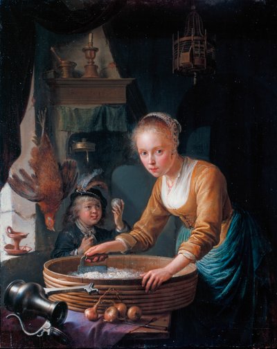 Francese: Jeune fille hachant des oignons Ragazza che taglia le cipolle da Gerrit Dou