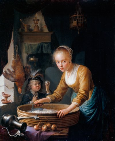 Ragazza che taglia le cipolle da Gerrit Dou