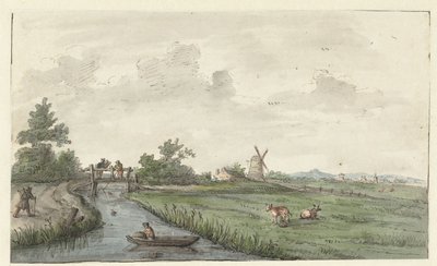 Paesaggio con un fossato e una strada di campagna da Gerrit Grasdorp (possibly)