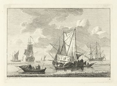 Veduta marina con diverse navi da Gerrit Groenewegen