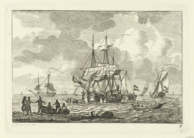 Veduta marina con nave a tre alberi da Gerrit Groenewegen