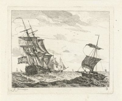 Barche a vela su mare agitato (serie Vedute marine con navi) da Gerrit Groenewegen