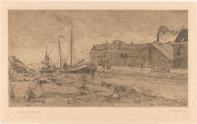 Barche ormeggiate vicino a una fabbrica da Gerrit Haverkamp (signed by artist)