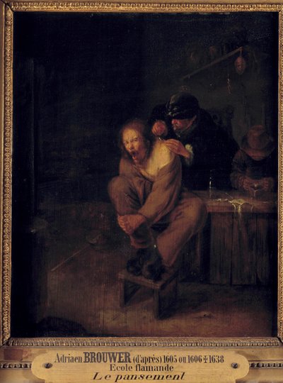 Operazione (o medicazione) Un chirurgo cura un paziente. Dipinto di Gerrit Lundens dopo Adriaen Brouwer da Gerrit Lundens