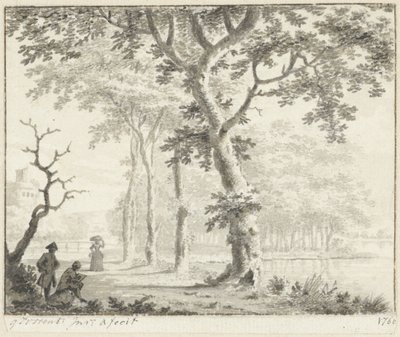 Alberi sulla riva e un disegnatore da Gerrit Toorenburgh