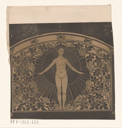 Progetto per la cornice di un calendario per il 1901 con una donna e fiori da Gerrit Willem Dijsselhof