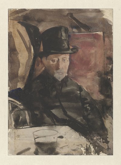 Uomo seduto con cappello a cilindro in un caffè da Gerrit Willem Dijsselhof