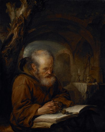 Un eremita in preghiera, 1670 da Gerrit Dou
