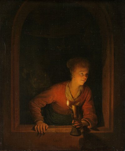 Ragazza con una lampada a olio alla finestra da Gerrit Dou