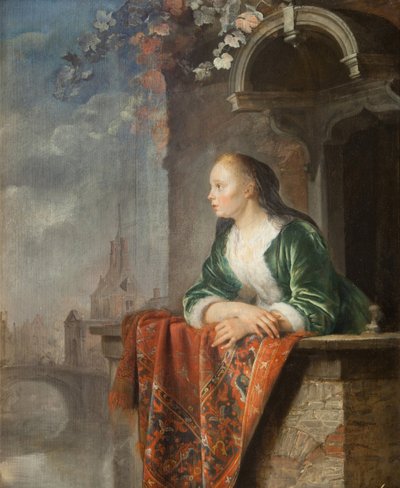 Giovane donna su un balcone da Gerrit Dou