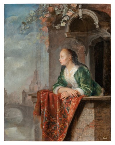 Giovane donna su un balcone, c.1664 da Gerrit Dou