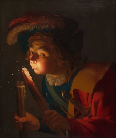 Un ragazzo che soffia su un tizzone da Gerrit van Honthorst