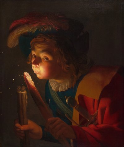 Un ragazzo che soffia su un tizzone, 1621-22 da Gerrit van Honthorst