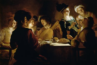 Una festa con un suonatore di liuto da Gerrit van Honthorst
