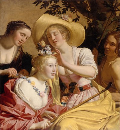 Una pastorella adornata di fiori da Gerrit van Honthorst