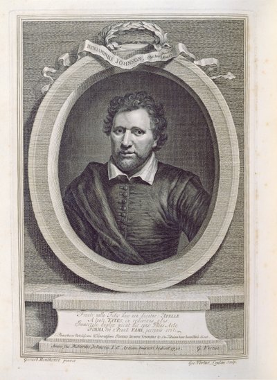Ben Jonson, inciso da George Vertue, 1730 da Gerrit van Honthorst