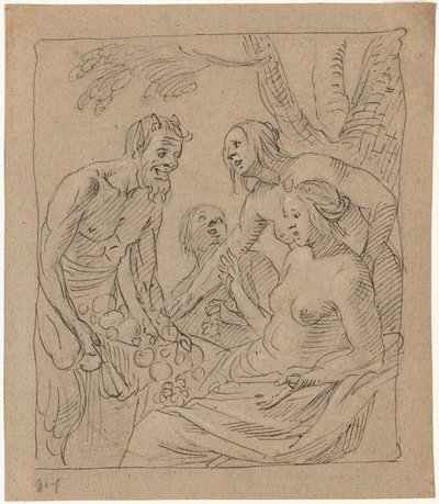 Diana e due ninfe che ricevono doni da un satiro (recto) da Gerrit van Honthorst