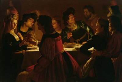 Scena di festa con una giovane coppia sposata da Gerrit van Honthorst