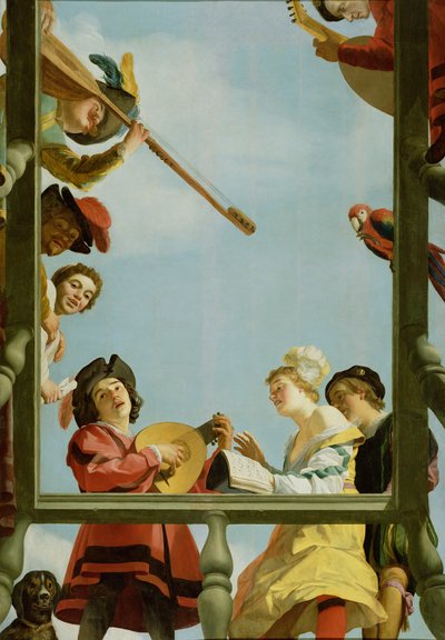 Gruppo musicale su un balcone da Gerrit van Honthorst