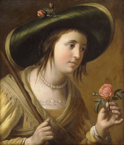 Ritratto della Principessa Elisabetta II del Palatinato come pastorella, busto, con una rosa da Gerrit van Honthorst