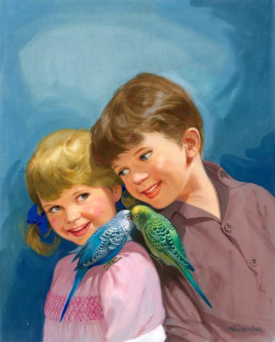Ragazzo e ragazza con pappagallini da Gerritt Vandersyde
