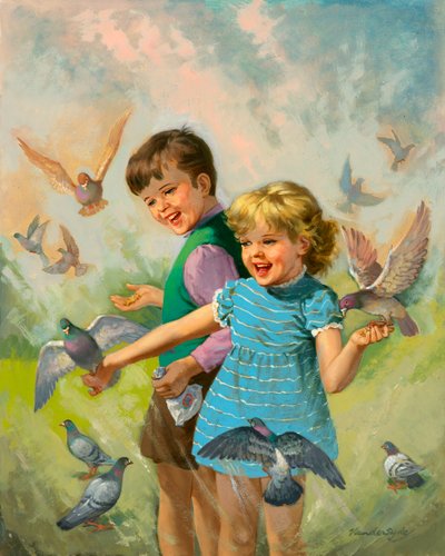 Ragazzo e ragazza con piccioni da Gerritt Vandersyde