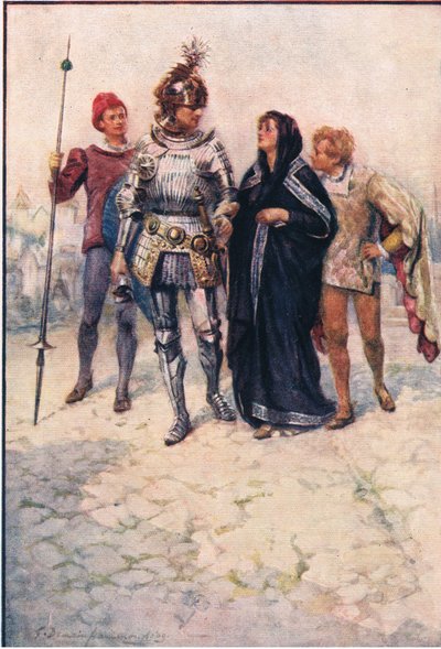 Il principe Artù guida Belge e i suoi figli nel castello, Storie della Regina delle Fate pubblicate da George Harrap and Company da Gertrude E. Demain (after) Hammond
