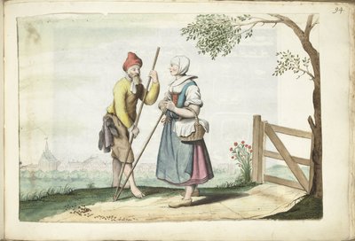 Coppia di contadini in conversazione da Gesina ter Borch (signed by artist)