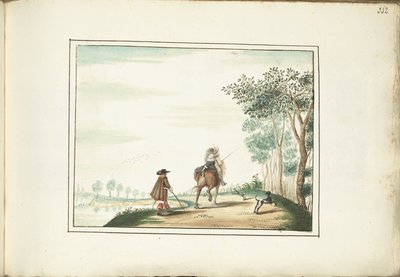 Signore e signora a cavallo e un pedone in un paesaggio da Gesina ter Borch (signed by artist)