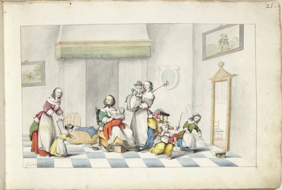Stanza dei bambini con tre donne e bambini da Gesina ter Borch (signed by artist)