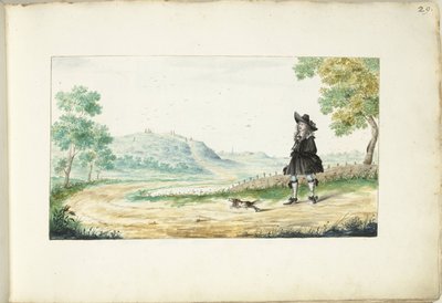 Signore che cammina su una strada di campagna da Gesina ter Borch (signed by artist)