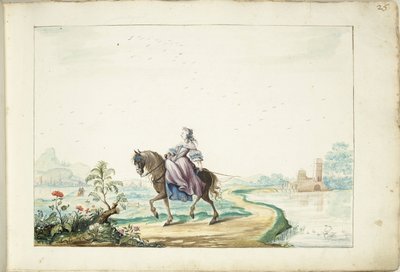 Donna a cavallo in un paesaggio da Gesina ter Borch (signed by artist)