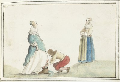 Signore allaccia la scarpa di una signora da Gesina ter Borch