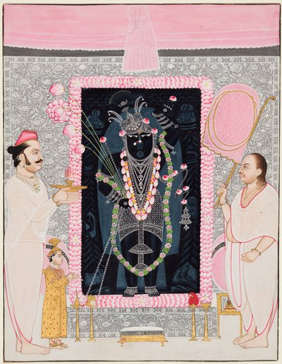 Il capo sacerdote Tilakayat Govardhanlalji fa offerte a Shri Nathji in celebrazione da Ghasiram Hardev Sharma