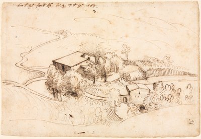 Fattoria con Alberi in un Paesaggio Collinare recto, 1567 da Gherado Cibo