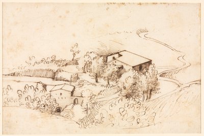 Fattoria con Alberi in un Paesaggio Collinare verso da Gherardo Cibo
