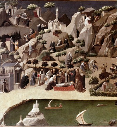 La Tebaide degli eremiti (dettaglio). Descrizione della vita degli eremiti nel deserto. Tempera su legno attribuita a Gherardo Starnina (XIV-XV secolo). Intorno al 1400. Firenze, Galleria degli Uffizi da Gherardo Starnina