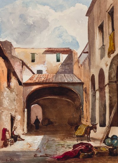 Passaggio e strada con figure, con aggiunte di un allievo Borbone, possibilmente il Principe Alfonso Maria di Borbone (1841-1934), 1853 da Giacinto Gigante