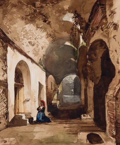 Donna che prega al santuario voltato nell