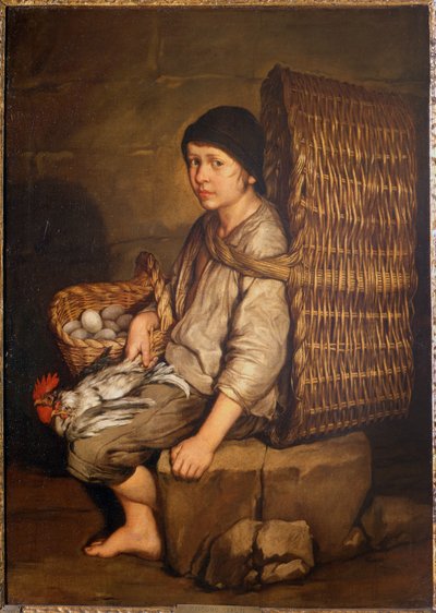 Ragazzo di bottega seduto con un cesto sulla schiena, uova e pollame, c.1735 da Giacomo Ceruti