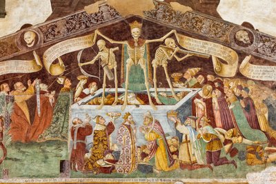 La Morte in piedi su un sarcofago dove giacciono il Papa morto e l