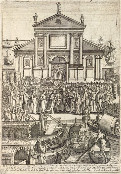 Il Doge e il suo entourage ascoltano i vespri il giorno di Natale nella Chiesa di San Giorgio Maggiore a Venezia da Giacomo Franco