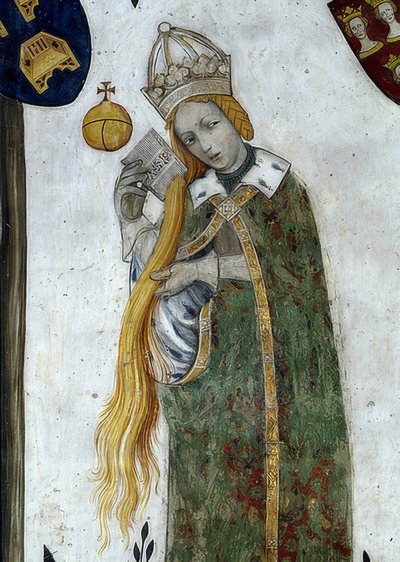 Rappresentazione dei marchesi di Saluzzo e delle loro consorti come eroi e eroine storiche e mitologiche. Dettaglio: Beatrice Visconti come Aetiope, consorte di Federico I da Giacomo Jaquerio