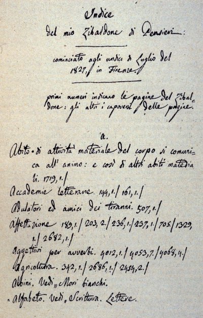 Incipit del manoscritto dello Zibaldone (o "Pensieri") di Giacomo Leopardi. 1817-1832 da Giacomo Leopardi