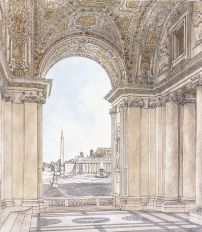 Veduta della Piazza San Pietro, Roma, vista dal Portico della Basilica da Giacomo Quarenghi