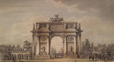 Veduta delle porte di Narva a San Pietroburgo con tribune per spettatori da Giacomo Quarenghi