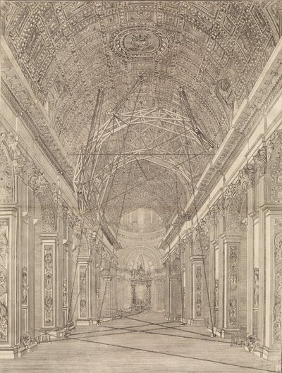 Impalcature erette per il restauro della volta nella Basilica di San Pietro: panoramica, ca. 1773 da Giacomo Sangermano