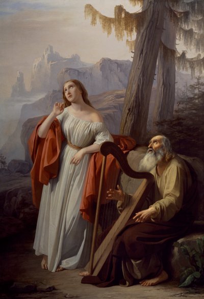 Ossian canta le imprese di Carthon a Malvina, di Giacomo Trecourt (1812-1882) da Giacomo Trecourt